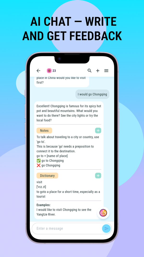 AI chat — write and get feedback