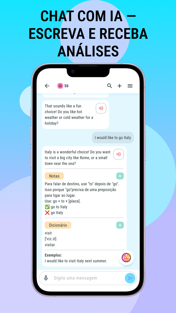 Chat com IA — escreva e receba feedback